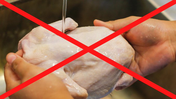 Image of washing chicken with X over it.