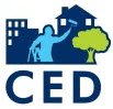 Community Economic Development logo of silhouette of a person in front of community buildings
