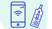 An icon of a mobile phone with cell service and an icon of a thermometer.