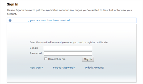 Example of a sign in page displaying fields for entering email and password.