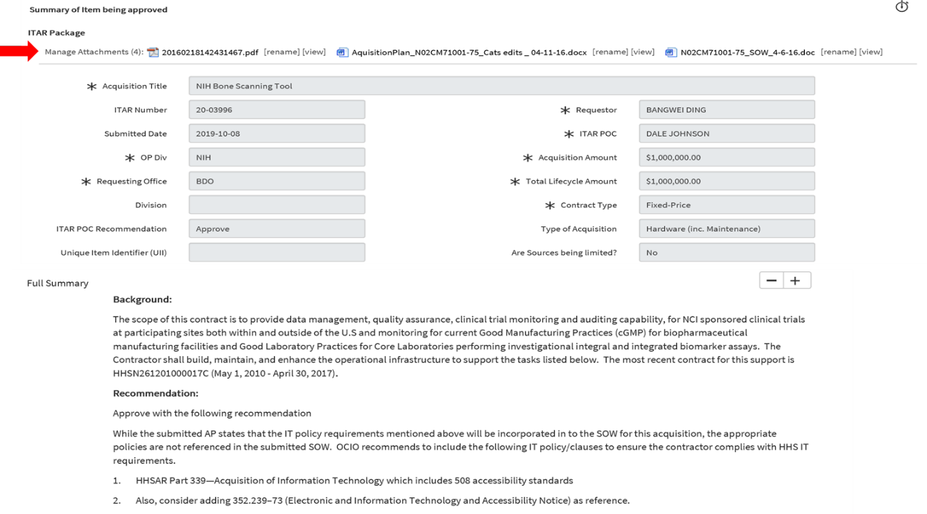 Figure 19: ITAR Summary w/ Attachments