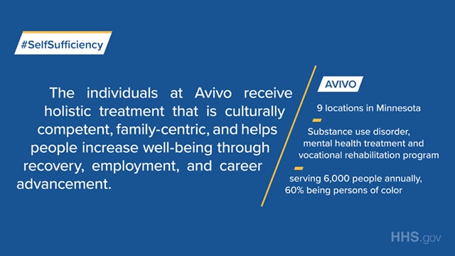 Avivo is a substance use disorder, mental health treatment and vocational rehabilitation program that serves 6,000 people annually in 9 locations in Minnesota