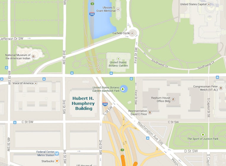Map showing the location of the Hubert H Humphrey Building, 200 Independence Avenue SW, Washington, DC 20201.