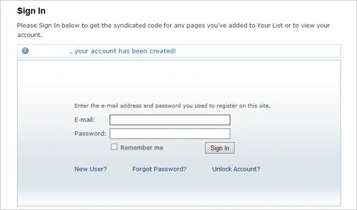 Example of a sign in page displaying fields for entering email and password.