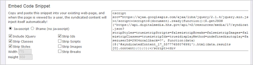 Example of a page displaying the code that gets placed into your website.