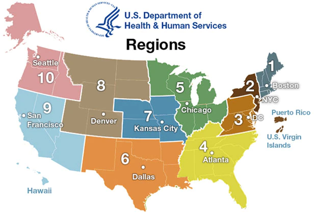 U.S. Department of Health and Human Services Regional Map