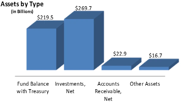 Fund Balance with Treasury: $219.5, Investments, Net: $269.7, Accounts Receivable, Net: $22.9, Other Assets: $16.7