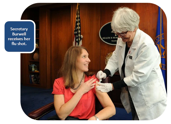 Secretary Burwell receives her flu shot.