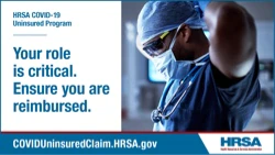 Social media graphic of physician putting on a surgical mask; post says ‘Your role is critical. Ensure you are reimbursed’