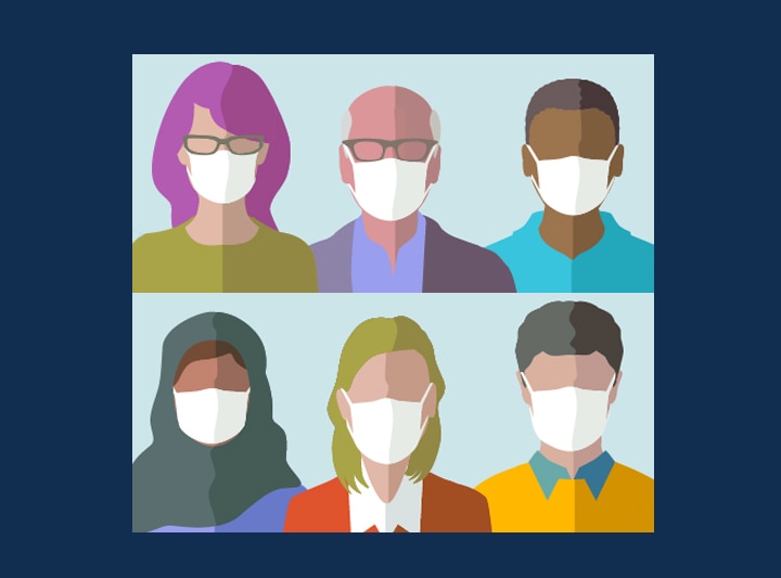 Illustration of a diverse group of people wearing masks