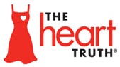 Red dress with the outline of a heart, next to “The heart truth”