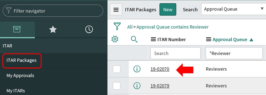 Figure 10: Main ITAR Table / Repository of ITARs