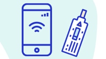 An icon of a mobile phone with cell service and an icon of a thermometer.