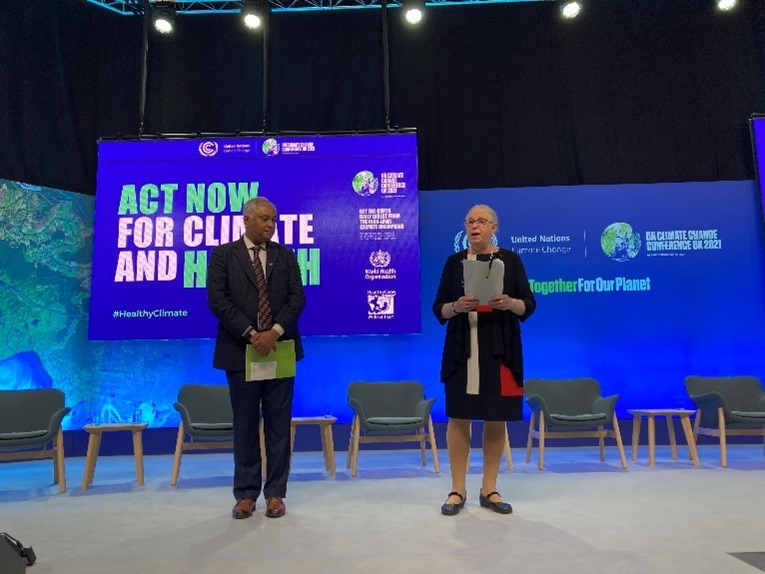 Image of Assistant Secretary for Health Admiral Rachel Levine presenting at the 2021 United Nations Climate Change Conference.