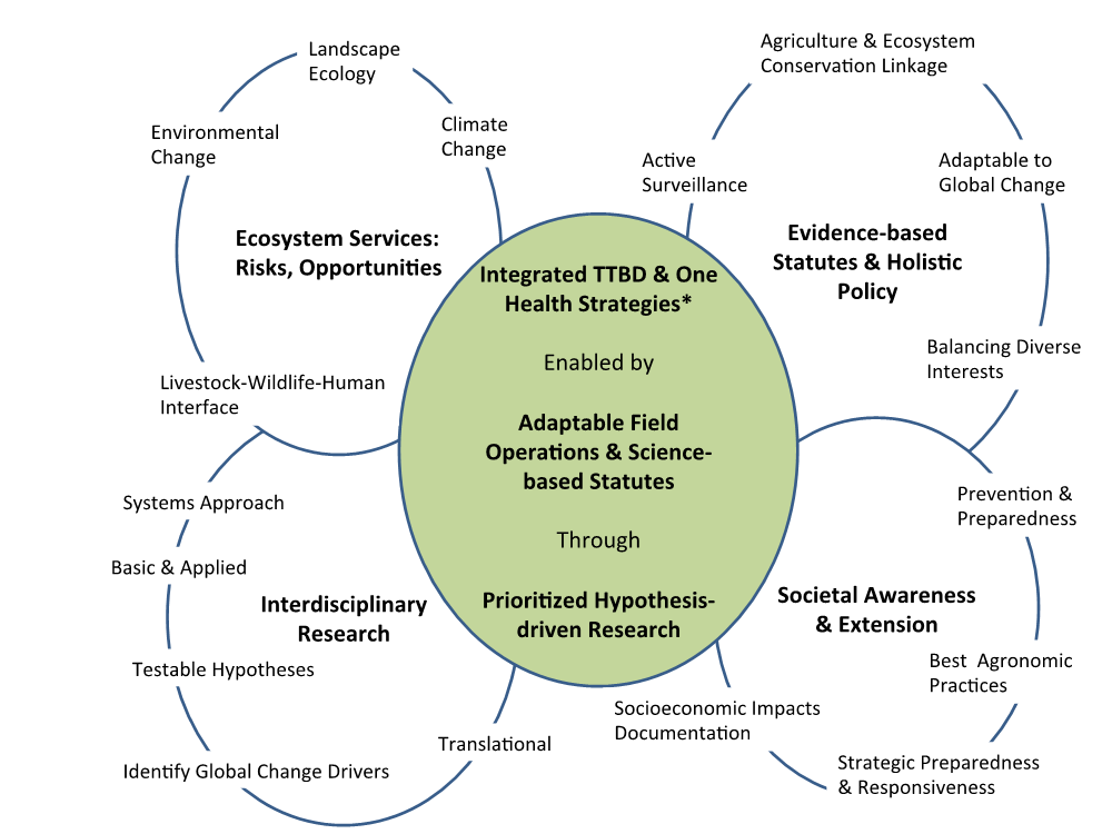 An infographic demonstrating Integrated TTBD and One Health Strategies.