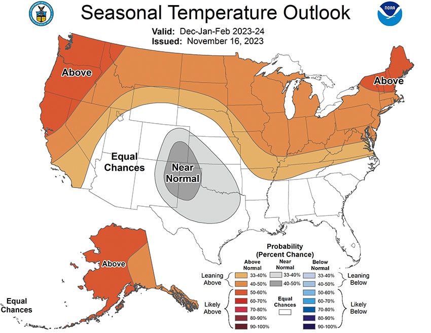 This NOAA Climate Prediction Center winter temperature forecast shows the most likely outcome where there is greater confidence, but this is not the only possible outcome.