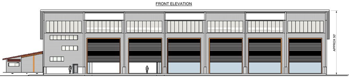 Rendering of the planned design for the Kittitas County Transfer Station facing the front of the building head on.