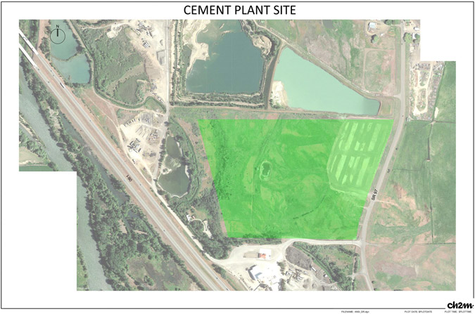 Aerial view of the potential cement plant site. It is west of I 90 and east of SR 97.