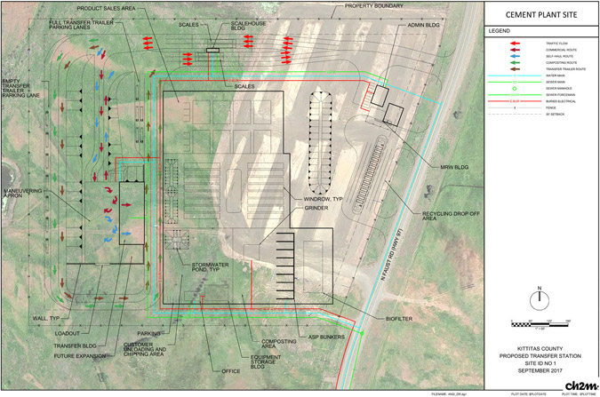 Conceptual layout of the potential cement plant site. Users would enter from the northeast corner of the site on SR 97.