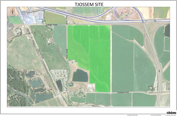 Aerial view of the potential Tjossem Road site. It is east of Berry Road and north of Tjossem Road.