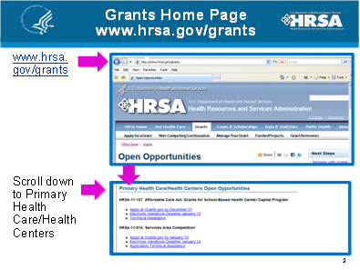 HRSA Grants Homepage screenshot.