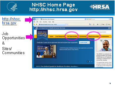 National Health Service Corps. Homepage screenshot.